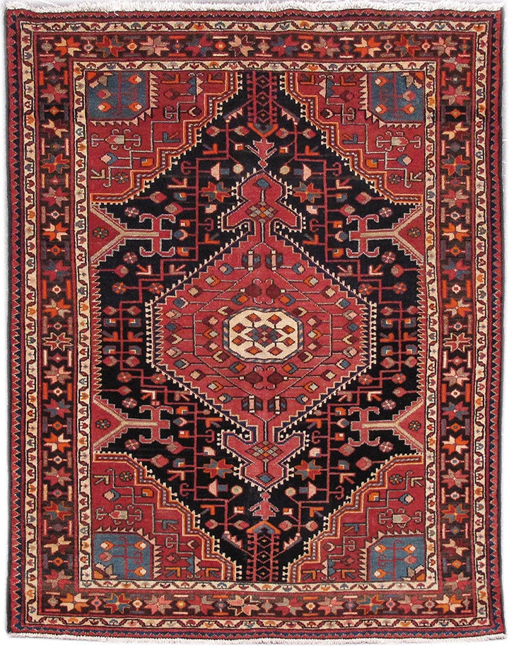 Handwoven 4 x 5.11 Red Persian Zanjan Area Rug from Iran: Handwoven 4 x 5.11 Red Persian Zanjan Area Rug from Iran Free continental US Shipping Transform your space with this exquisite 4' x 5' 11" Red Persian Zanjan Rug, handcrafted by skilled artisans in Za