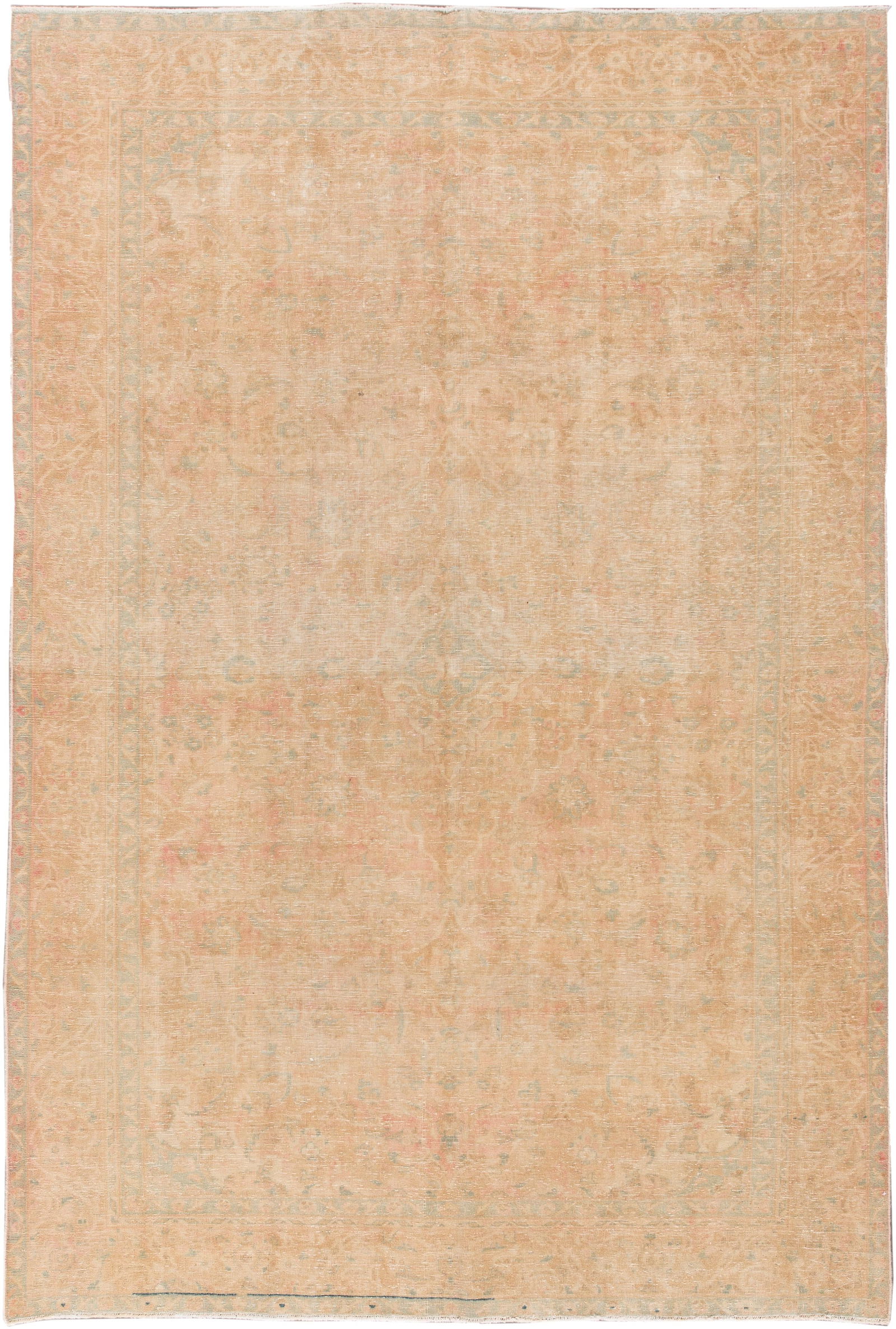 Mid 20th Century Kerman Wool Rug Peach Medallion 6'2 x 9'5: Mid 20th Century Kerman Wool Rug Peach Medallion 6'2 x 9'5 Enhance your space with this stunning Mid 20th Century Vintage Kerman Rug, featuring a beautiful peach field adorned with a central medallion