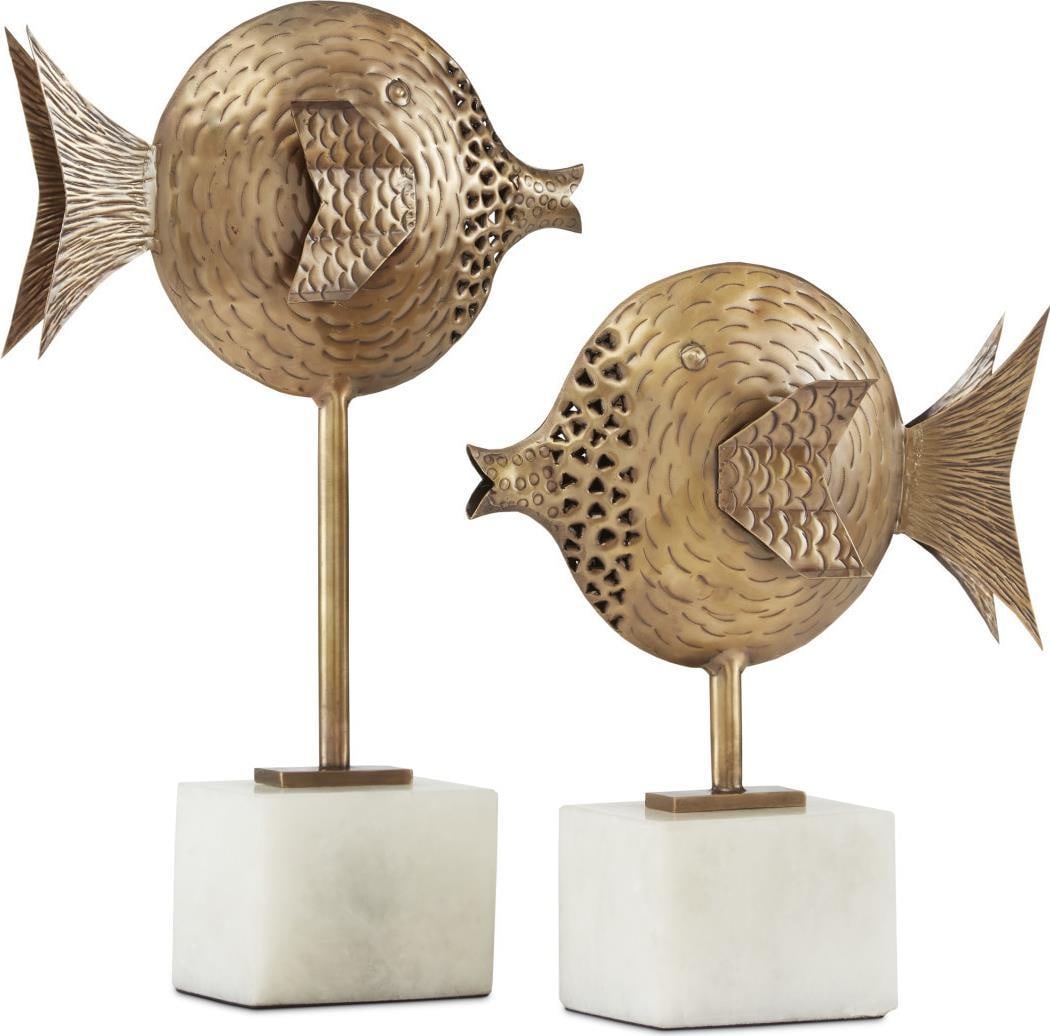 Handmade Brass Fish Decor Set with Marble Base (1 of 3)