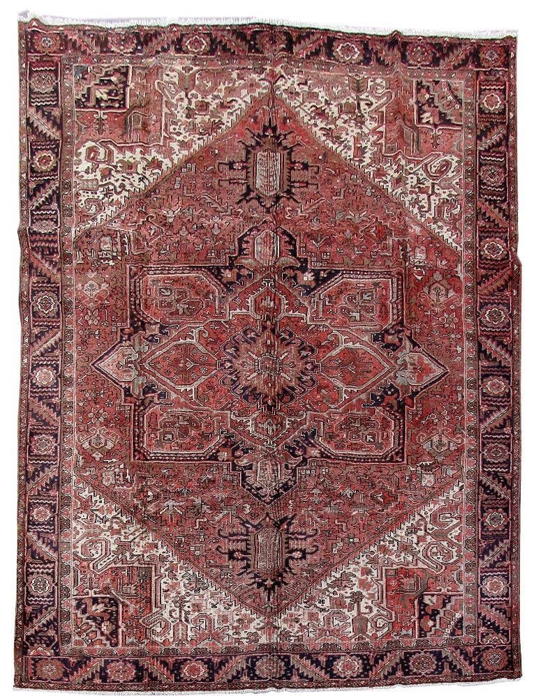 Handmade 10.2 x 13.5 Antique Pink Persian Heriz Rug: Handmade 10.2 x 13.5 Antique Pink Persian Heriz Rug Free continental US Shipping Enhance your space with the luxurious charm of this antique Persian Heriz rug, handcrafted by skilled artisans in Iran.