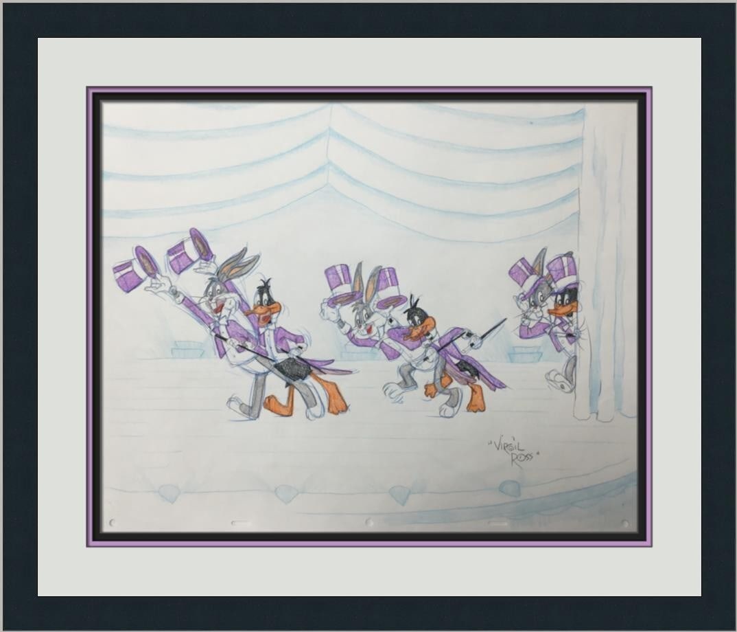 Virgil Ross Signed Model Sheet Bugs Bunny Daffy Duck Custom Framed: Virgil Ross Signed Model Sheet Bugs Bunny Daffy Duck Custom Framed This original model sheet drawing features iconic characters Bugs Bunny and Daffy Duck, illustrated by legendary animator Virgil Ross