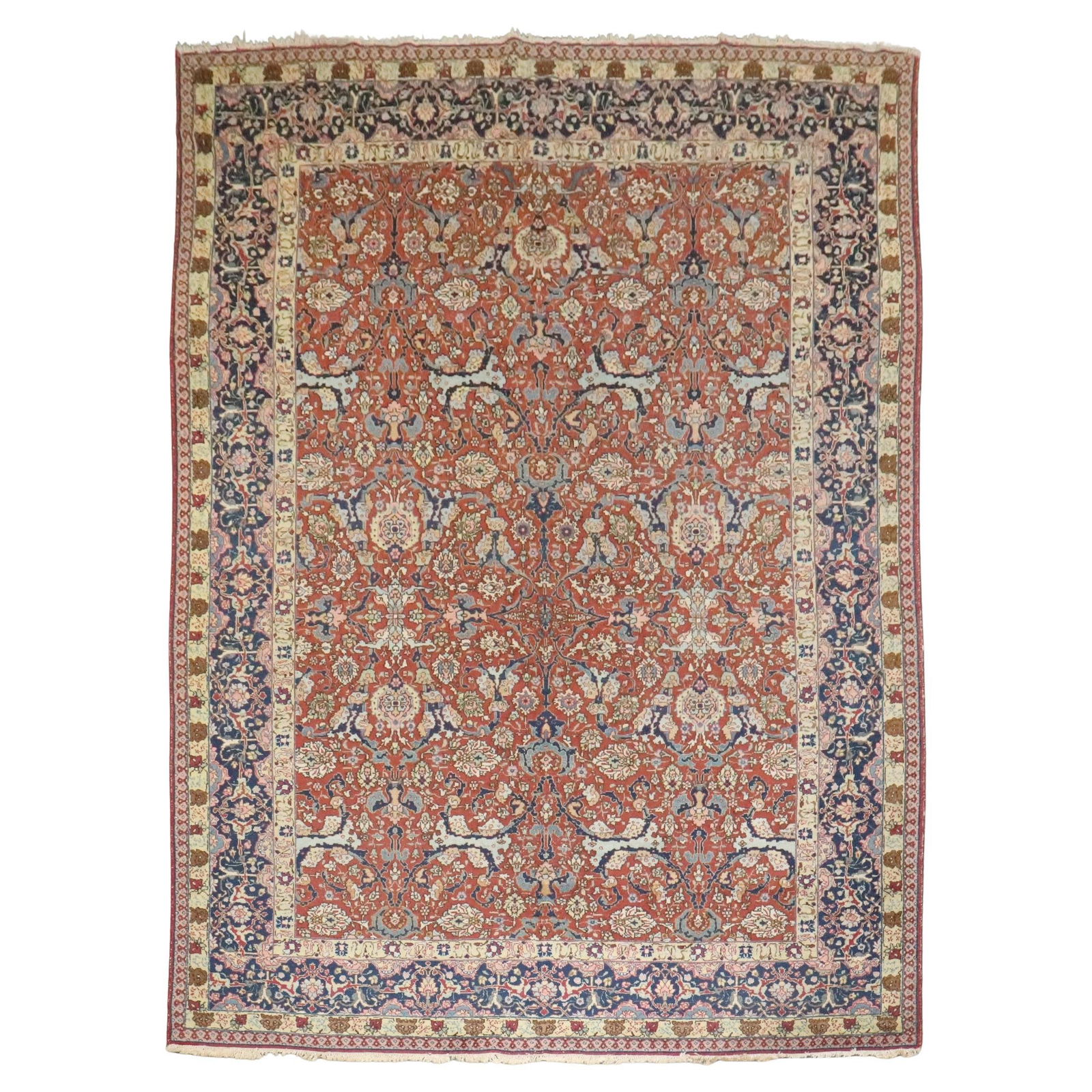 Zabihi Collection Red Antique Tabriz Rug 100 x 140 Hand-Woven Wool Iran 20th Century (1 of 9)