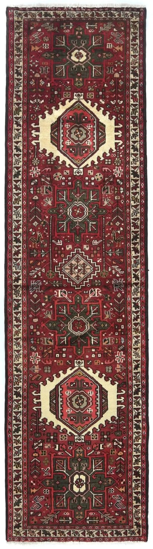 Vintage Hand-Knotted Wool Runner Rug 2'6 x 7'10 Tribal Geometric Design: Vintage Hand-Knotted Wool Runner Rug 2'6 x 7'10 Tribal Geometric Design This exquisite vintage hand-knotted Oriental runner rug features a stunning tribal geometric design, perfect for enhancing any s