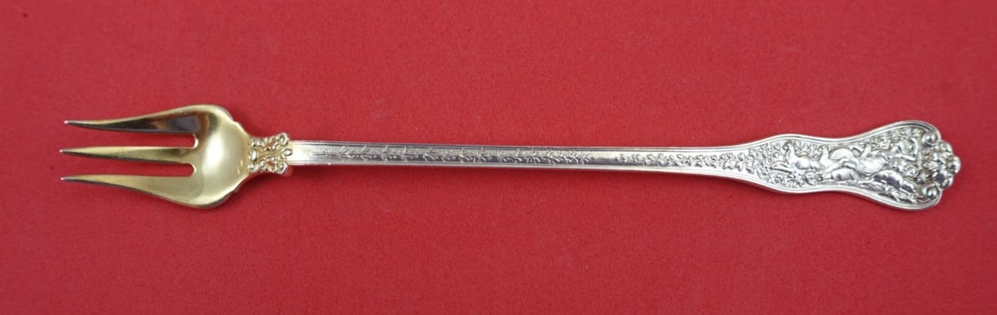 Tiffany & Co Olympian Sterling Silver Cocktail Fork Gold Wash Long Tines: Tiffany & Co Olympian Sterling Silver Cocktail Fork Gold Wash Long Tines Discover the exquisite Olympian cocktail fork by Tiffany & Co., crafted from high-quality sterling silver. This elegant piece f