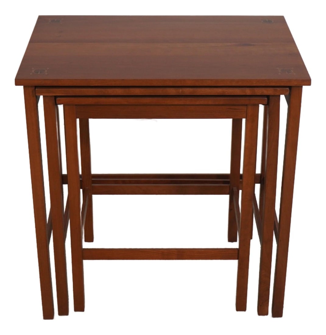 Set of 3 Stickley Harvey Ellis Cherry Nesting Tables Arts & Crafts: Set of 3 Stickley Harvey Ellis Cherry Nesting Tables Arts & Crafts This set of three Stickley Cherry Harvey Ellis Nesting Tables, crafted around 2002, showcases exceptional quality and artistry with i