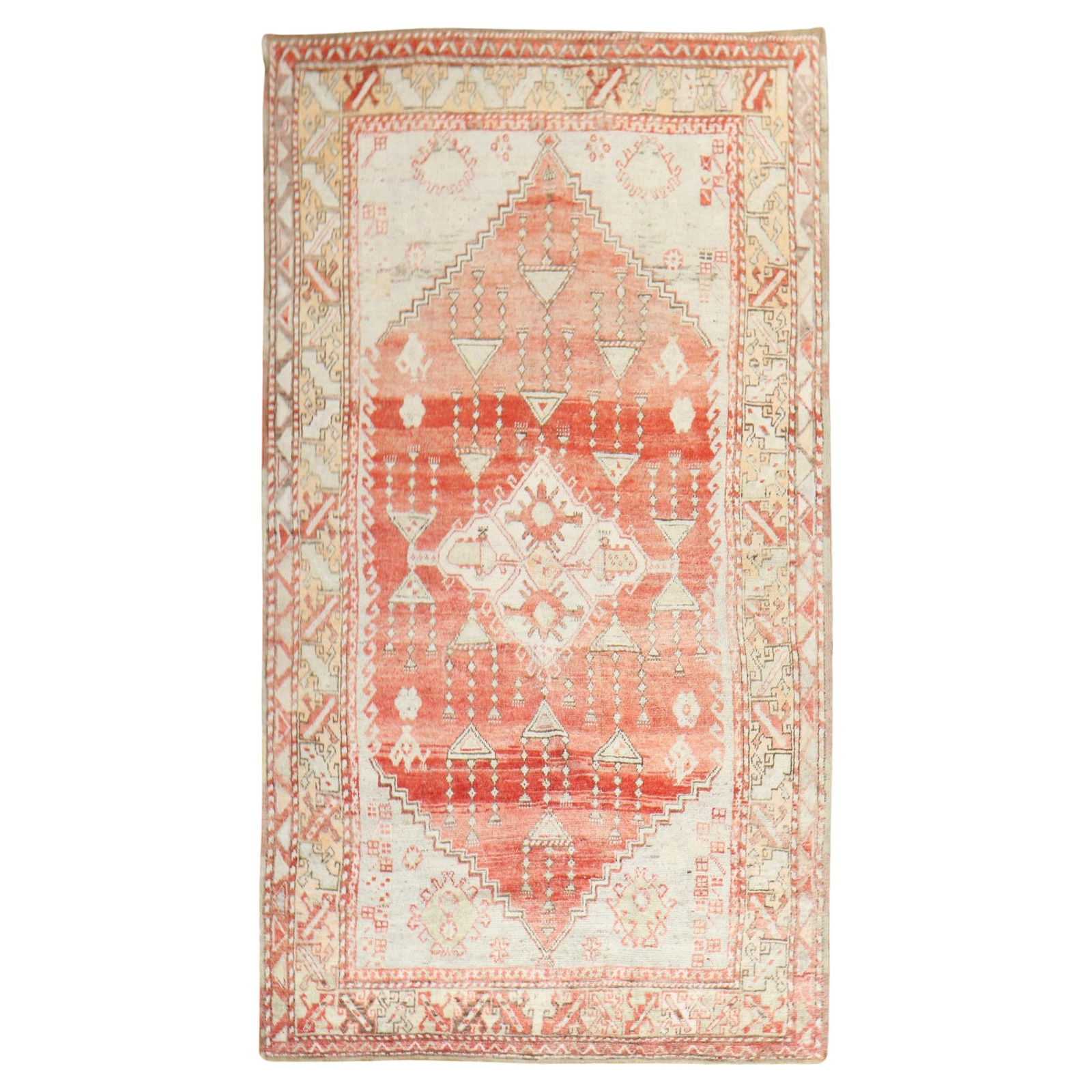 Vintage Turkish Anatolian Wool Rug Melon Color Hand-Knotted 5'2 x 9'2: Vintage Turkish Anatolian Wool Rug Melon Color Hand-Knotted 5'2 x 9'2 This exquisite vintage Turkish Anatolian rug features a captivating melon color, perfect for adding warmth and character to any sp