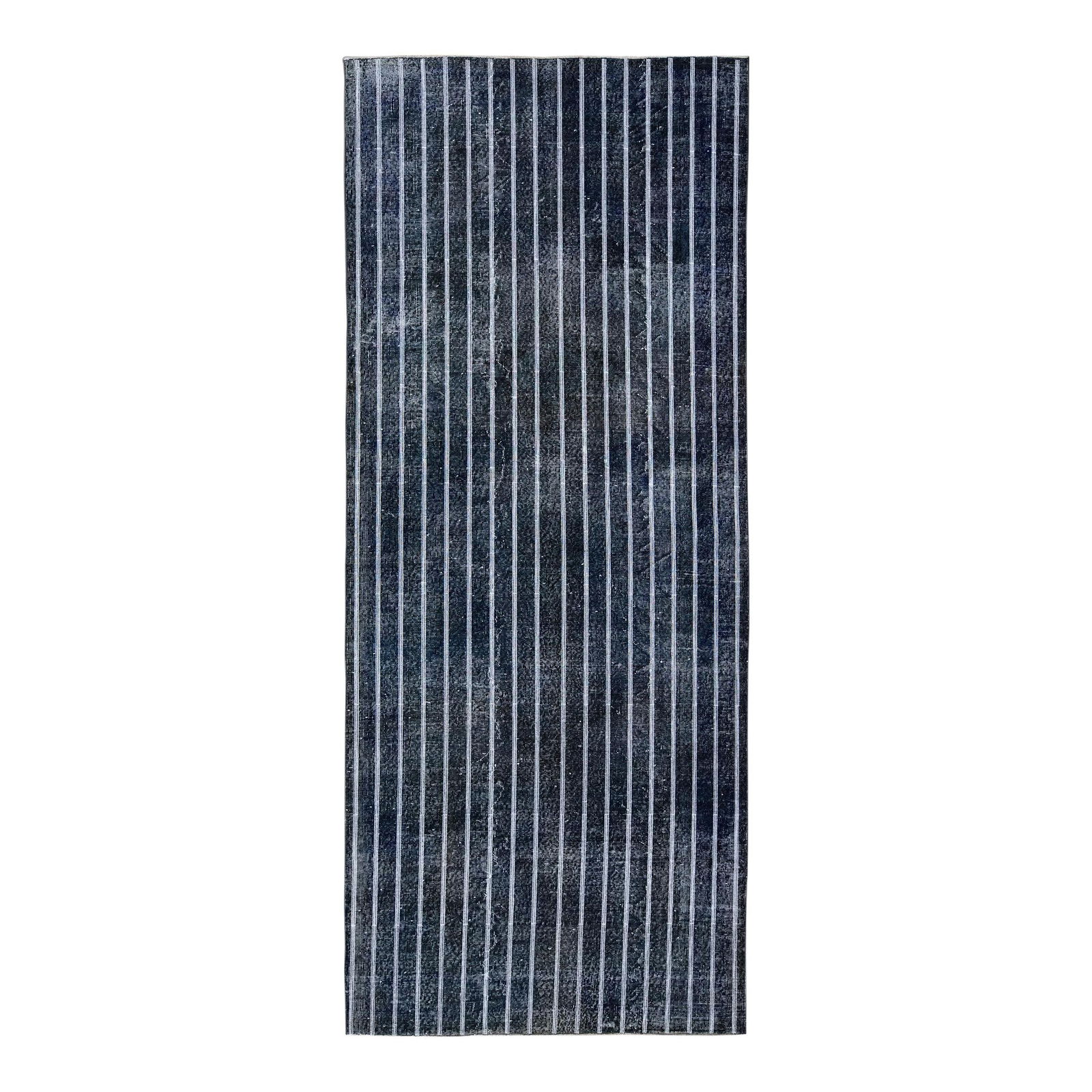 Turkish Handmade Wool Gallery Rug Navy Blue Striped Design 4'9 x 11'7: Turkish Handmade Wool Gallery Rug Navy Blue Striped Design 4'9 x 11'7 Elevate your space with this exquisite Modern Turkish Handmade Striped Motif Rug. Crafted from premium wool, this rug features a s