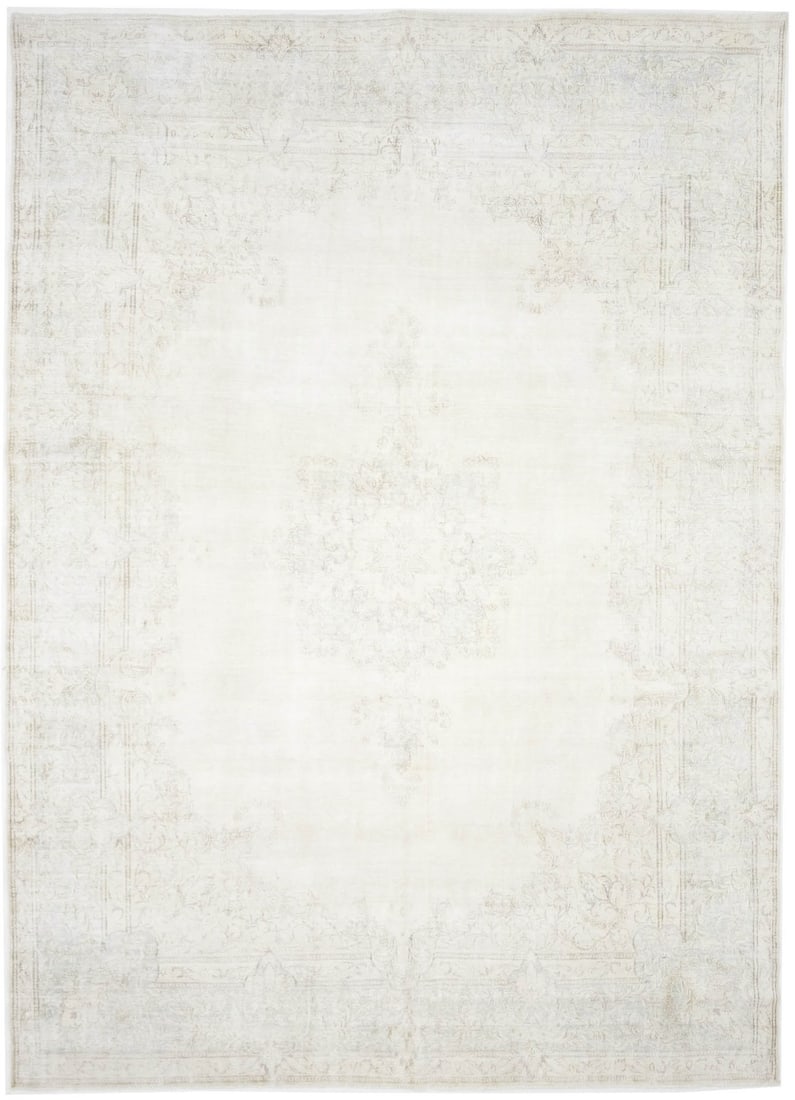 Hand-Knotted Wool Floral Oriental Area Rug 9'7 x 12'9 Vintage Muted Palette: Hand-Knotted Wool Floral Oriental Area Rug 9'7 x 12'9 Vintage Muted Palette This antique Oriental rug features a distressed, vintage appearance with muted floral patterns in beige, cream, and brown to