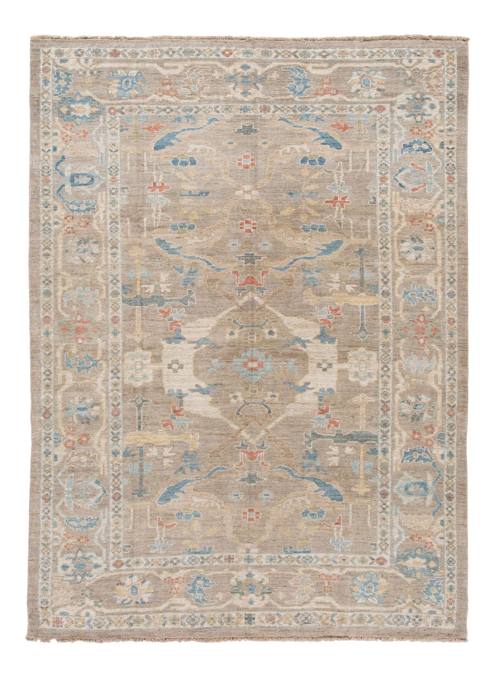 Handmade Modern Sultanabad Floral Wool Rug Gray 6'11 x 9'6: Handmade Modern Sultanabad Floral Wool Rug Gray 6'11 x 9'6 Elevate your living space with this stunning Modern Sultanabad hand-knotted wool rug, featuring a sophisticated gray field adorned with an