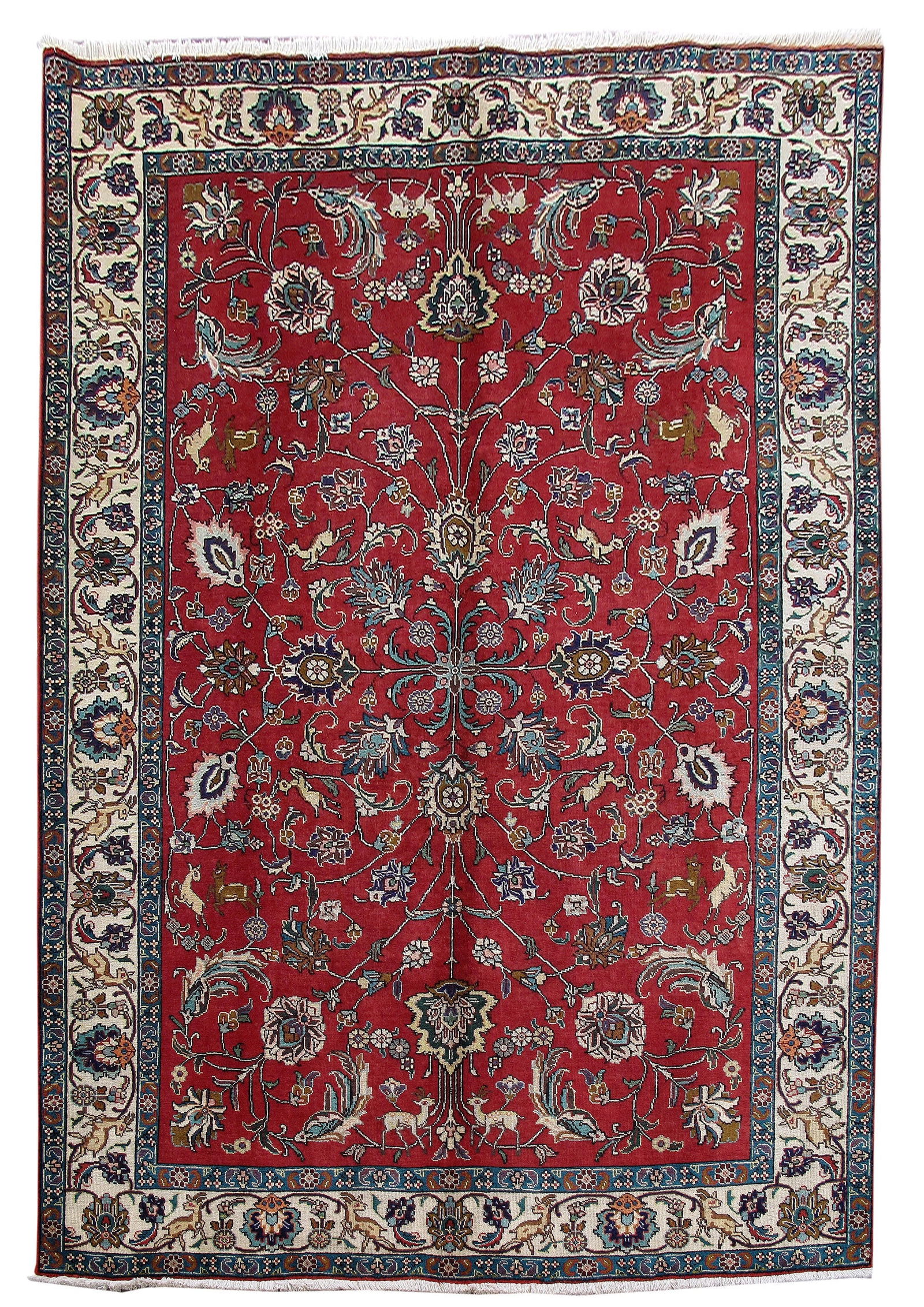 Handcrafted 7'1" x 10'5" Red Persian Tabriz Rug with Silk-like Pile: Handcrafted 7'1" x 10'5" Red Persian Tabriz Rug with Silk-like Pile Free continental US Shipping Enhance your home decor with this exquisite handcrafted Red Persian Tabriz Rug. Designed by skilled Per