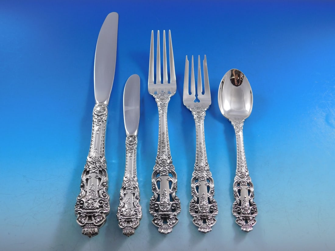 Gorham Crown Baroque Sterling Silver 38 Piece Flatware Set: Gorham Crown Baroque Sterling Silver 38 Piece Flatware Set Experience the elegance of dining with the Crown Baroque flatware set by Gorham. This luxurious 38-piece sterling silver set showcases a stun