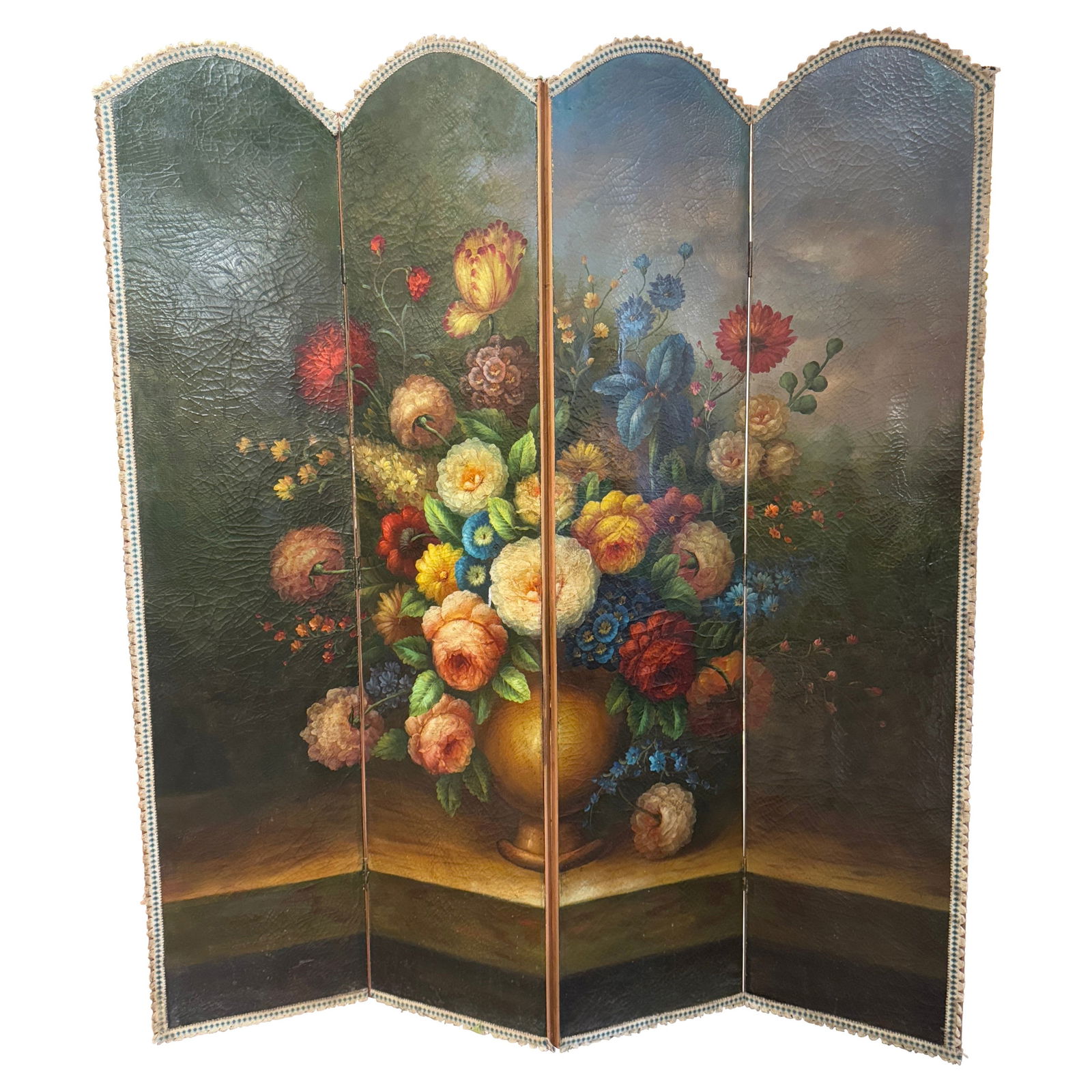 Antique 19th Century French Hand Painted Four-Panel Folding Screen (1 of 8)
