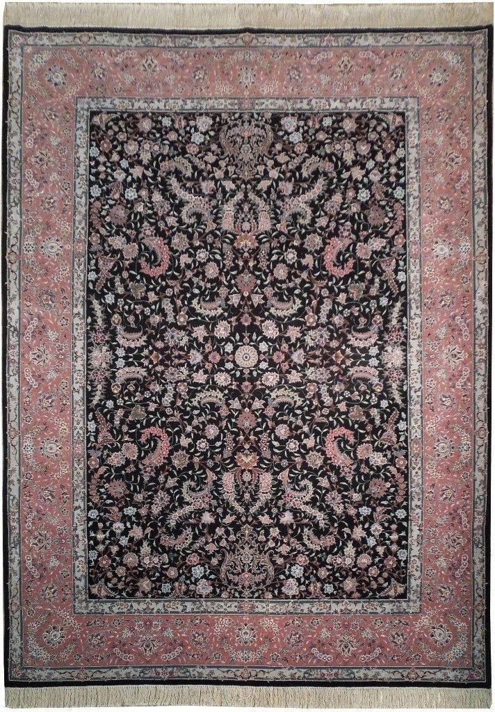 Handmade Tabriz Wool Silk Rug 9.2 x 12.3 Black Pink 200 K PS: Handmade Tabriz Wool Silk Rug 9.2 x 12.3 Black Pink 200 K PS Free continental US Shipping Discover the elegance of this exquisite 9.2 x 12.3 Wool & Silk Rug, meticulously handcrafted in China. This fi