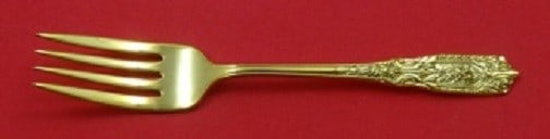 Westmorland Milburn Rose Vermeil Sterling Silver Salad Fork 6 3/8 Inch: Westmorland Milburn Rose Vermeil Sterling Silver Salad Fork 6 3/8 Inch This exquisite salad fork features the Milburn Rose Vermeil pattern, crafted by Westmorland. Made from high-quality sterling silv