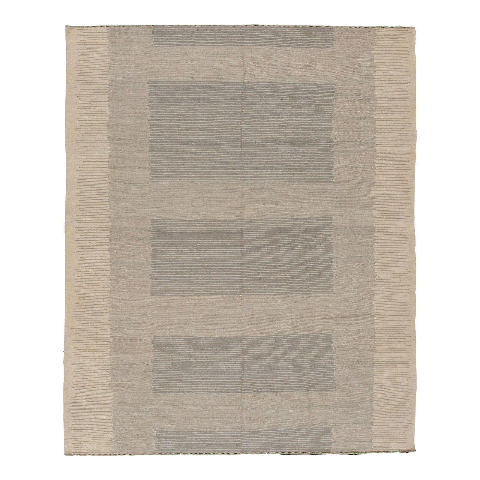 Modern Kilim Wool Rug 8'2 x 10' Beige Gray Geometric Design: Modern Kilim Wool Rug 8'2 x 10' Beige Gray Geometric Design Enhance your living space with this contemporary Flatweave-Kilim rug, featuring a stylish beige field adorned with a striking geometric desi