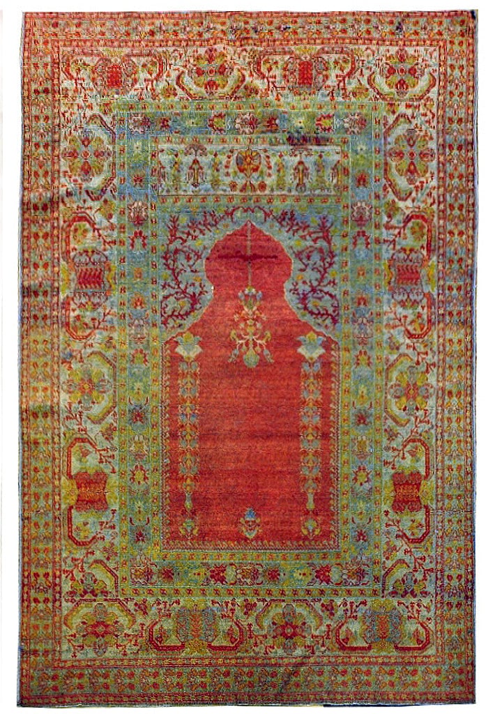 Antique Turkish Qaisari Prayer Rug 4' x 6.2' Hand-Knotted Wool (1 of 7)