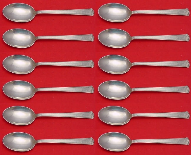 International Sterling Silver Pantheon 12-Piece Soup Spoon Set 7 1/4": International Sterling Silver Pantheon 12-Piece Soup Spoon Set 7 1/4" Enhance your dining experience with this exquisite 12-piece place soup spoon set from the Pantheon pattern by International Sterli