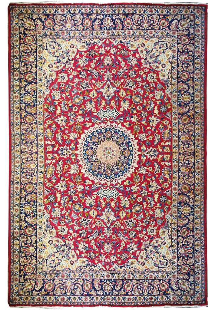 11' x 18' Persian Najafabad Esfahan Wool Rug Red Blue Hand-Knotted: 11' x 18' Persian Najafabad Esfahan Wool Rug Red Blue Hand-Knotted Free continental US Shipping Experience the luxurious allure of this Genuine Persian Najafabad Esfahan Rug, measuring 10.7 x 17.7 fee