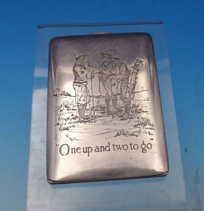 William Kerr Sterling Silver Cigarette Case Engraved Golfers: William Kerr Sterling Silver Cigarette Case Engraved Golfers This exquisite William Kerr sterling silver cigarette case features a stunning gold-washed interior and is intricately engraved on the fron