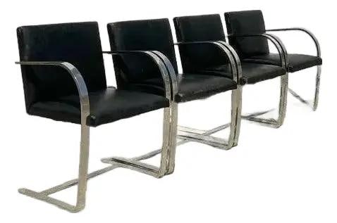 Vintage Mies van der Rohe Brno Leather Dining Chairs Set of 4: Vintage Mies van der Rohe Brno Leather Dining Chairs Set of 4 Transform your space with this set of four vintage Brno dining chairs, designed by the renowned Mies van der Rohe and produced by Knoll In