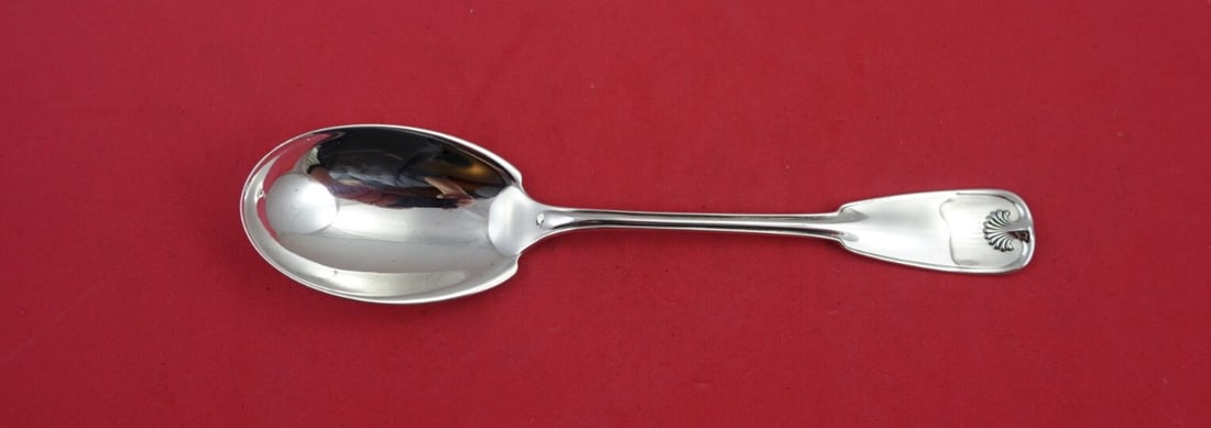 Tiffany & Co Palm Sterling Silver Preserve Spoon 7 3/8": Tiffany & Co Palm Sterling Silver Preserve Spoon 7 3/8" This exquisite preserve spoon from Tiffany & Co. features the elegant Palm pattern, crafted from high-quality sterling silver. Measuring 7 3/8 i