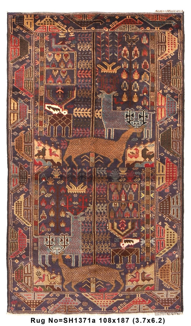 3.6 x 6.2 Ethnic Afghan Handmade Wool Rug with Animal Motifs (1 of 8)