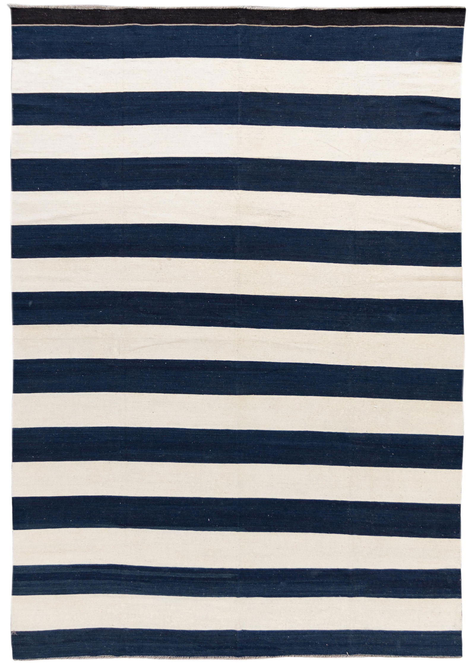 Contemporary Blue and White Wool Kilim Rug 9'9 x 14'4: Contemporary Blue and White Wool Kilim Rug 9'9 x 14'4 Discover this stunning 21st century modern flat-weave Kilim rug, meticulously handwoven from high-quality wool. Showcasing a striking all-over blu