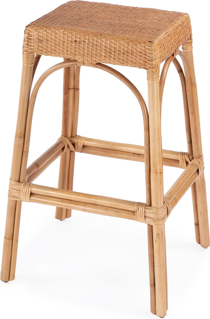 Butler Transitional Beige Rattan Barstool 30H: Butler Transitional Beige Rattan Barstool 30H Introducing the Elegant Tobias Barstool, a perfect blend of style and functionality. This barstool features a natural rattan frame finished in a soft beig