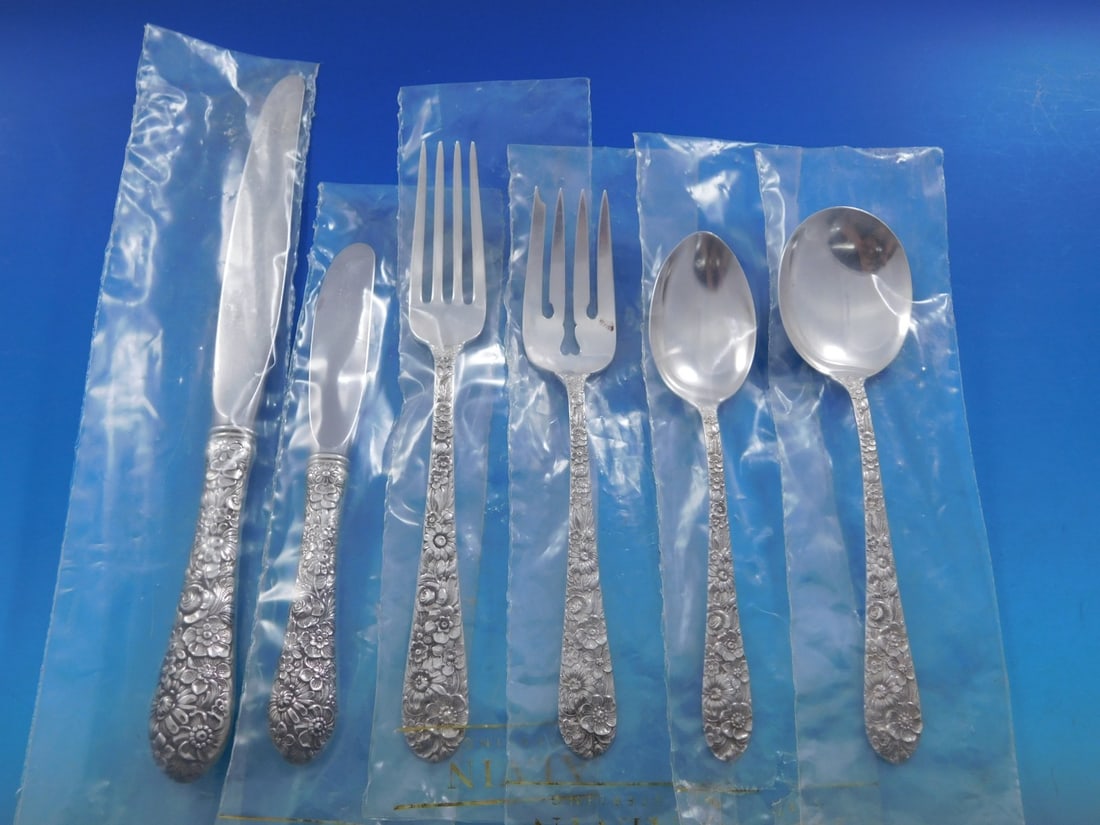 Alvin Bridal Bouquet Sterling Silver Flatware Set for 8 54 Pieces with Storage Chest: Alvin Bridal Bouquet Sterling Silver Flatware Set for 8 54 Pieces with Storage Chest Introducing the Bridal Bouquet Sterling Silver Flatware Set by Alvin, designed for service of 8 and comprising 54 e