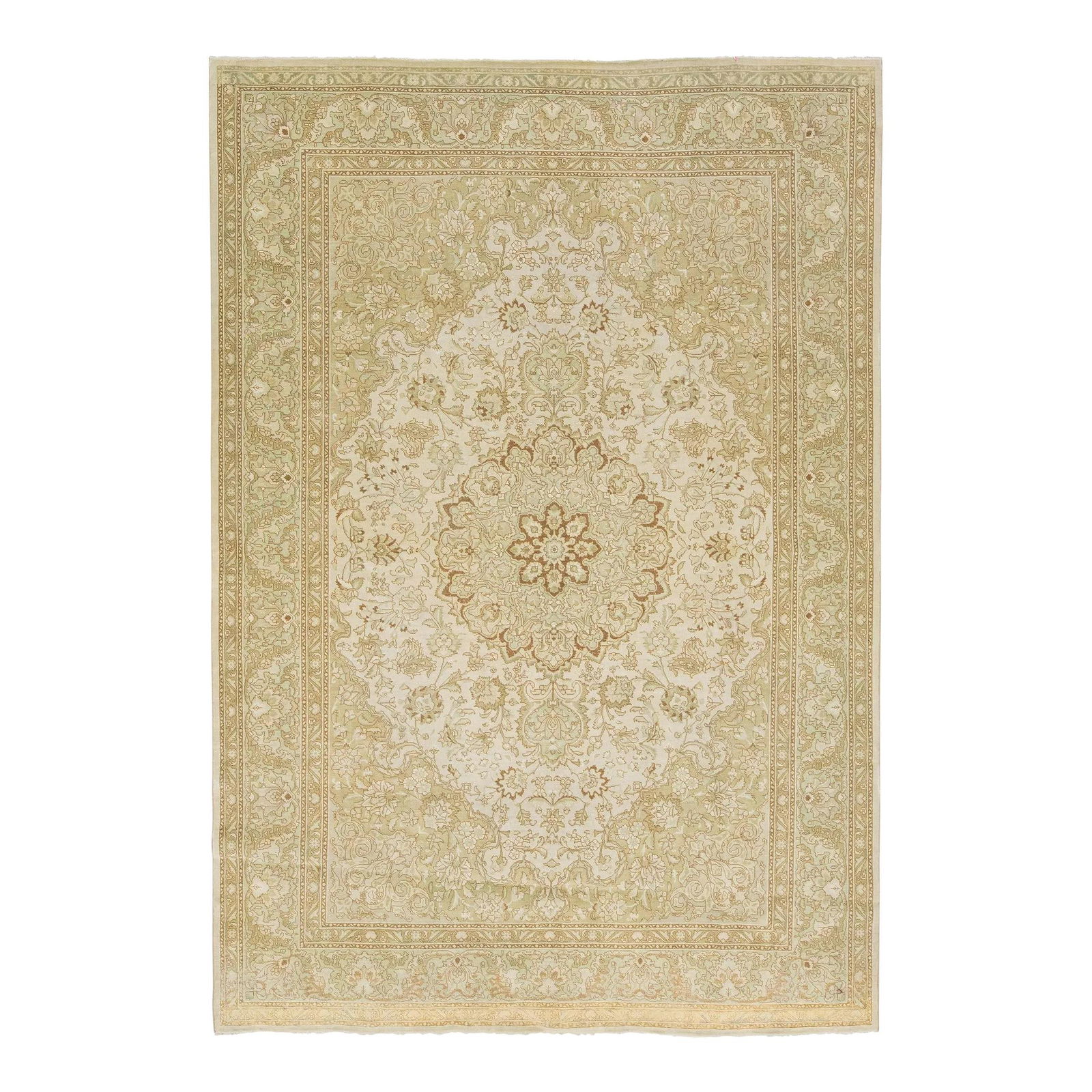 1920s Persian Tabriz Wool Rug Floral Design Beige 6'9" x 9'9": 1920s Persian Tabriz Wool Rug Floral Design Beige 6'9" x 9'9" This exquisite 1920s Persian Tabriz wool rug is a handcrafted masterpiece that features a traditional floral pattern. The elegant beige ba