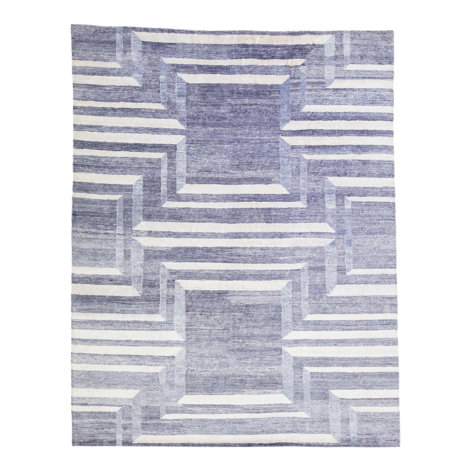 Handmade Modern Gray Wool Silk Rug 8' x 10'2' Geometric Design: Handmade Modern Gray Wool Silk Rug 8' x 10'2' Geometric Design Enhance your space with this stunning handmade modern rug, crafted from a luxurious blend of wool and silk. Featuring a captivating gray