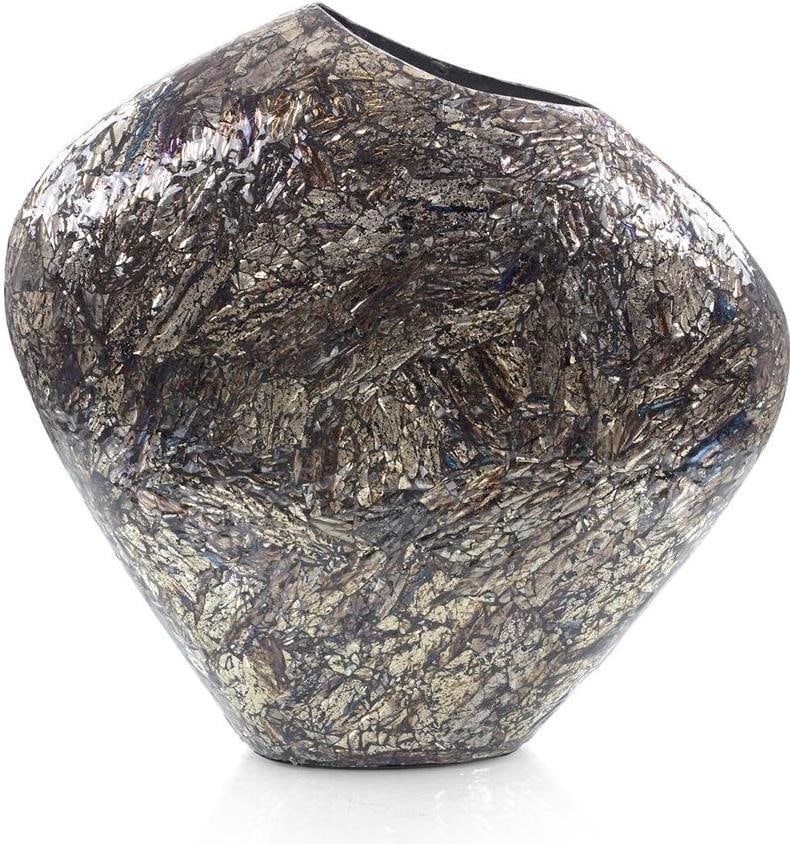 Handmade John-Richard Mosaic Glass Vase Blue Copper Eclectic Design: Handmade John-Richard Mosaic Glass Vase Blue Copper Eclectic Design This unique artisanal vase showcases a stunning asymmetric design crafted from mosaic glass, featuring a captivating blue copper fin