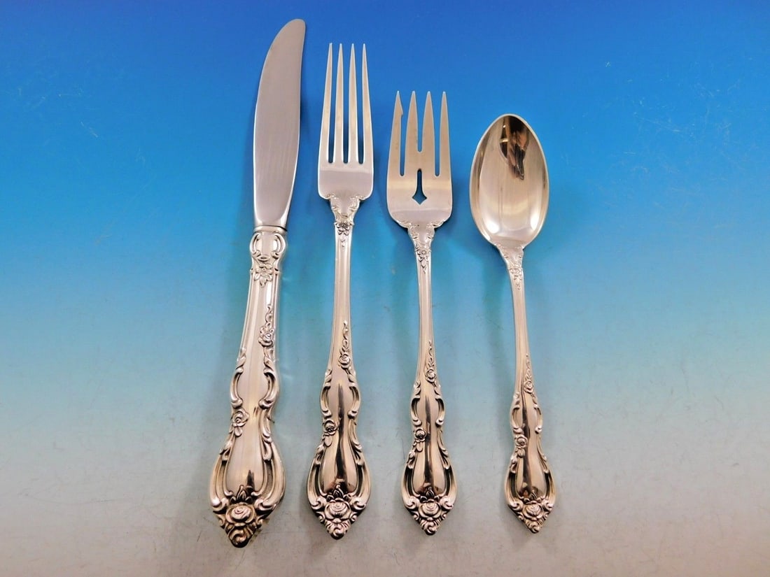 Towle Spanish Provincial Sterling Silver Flatware Set 24 Pieces with Wooden Caddy: Towle Spanish Provincial Sterling Silver Flatware Set 24 Pieces with Wooden Caddy Elevate your dining experience with this exquisite Spanish Provincial Sterling Silver Flatware Set by Towle. This 24-p