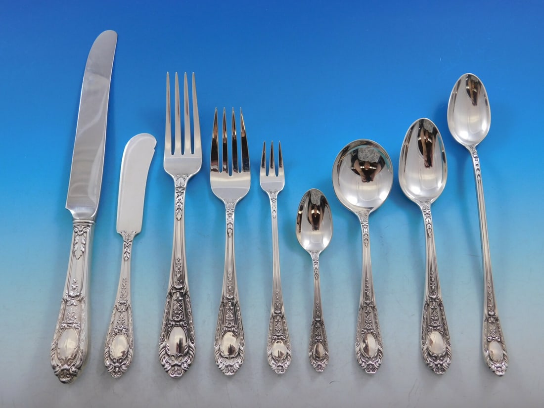 Elegant Fontaine Sterling Silver Flatware Set for 8 83 Pieces by International Silver: Elegant Fontaine Sterling Silver Flatware Set for 8 83 Pieces by International Silver Discover the elegance of the Fontaine flatware set by International Sterling, crafted between 1900 and 1940. This