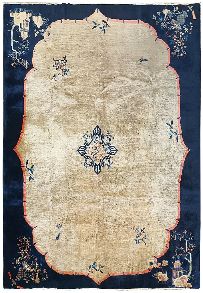 8 x 9.2 Hand-Knotted Chinese Wool Rug with Elegant Floral Design: 8 x 9.2 Hand-Knotted Chinese Wool Rug with Elegant Floral Design Free continental US Shipping Enhance your living space with this exquisite 8 x 9.2 Chinese Rug, a hand-knotted wool carpet showcasing a