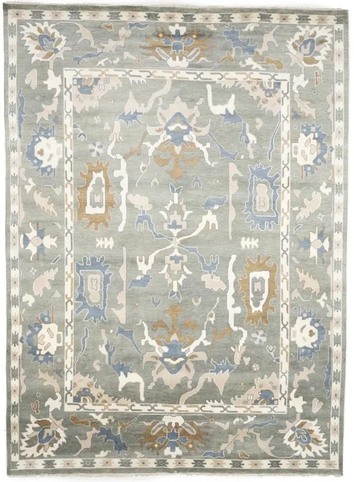 Hand-Knotted Floral Osh Chobi Rug 10'0 x 13'8 Wool Modern Design: Hand-Knotted Floral Osh Chobi Rug 10'0 x 13'8 Wool Modern Design Enhance your living space with this extra-large floral Osh Chobi oriental rug, measuring 10'0" x 13'8". Hand-knotted in India, this exq