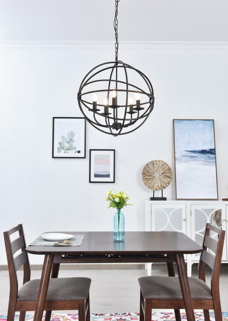 Living District Octavia 5-Light Dark Brown Pendant Chandelier: Living District Octavia 5-Light Dark Brown Pendant Chandelier Illuminate your space with this stunning Dark Brown Globe Pendant Chandelier, featuring a modern design that fits seamlessly in various se