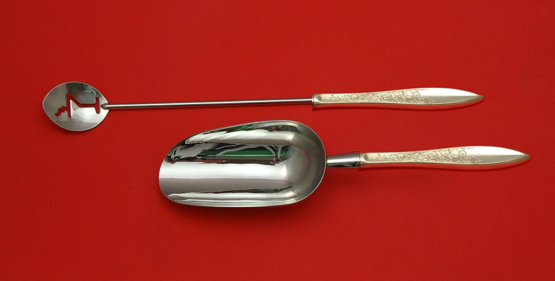 Gorham White Paisley Sterling Silver 2pc Bar Set Custom Made: Gorham White Paisley Sterling Silver 2pc Bar Set Custom Made This exquisite 2-piece bar set features the elegant White Paisley pattern by Gorham, crafted from high-quality sterling silver. Each piece