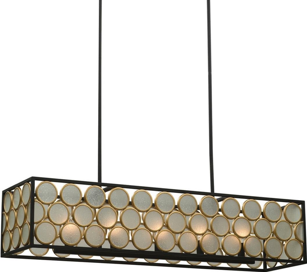 Kalco Corsa Industrial Black Gold Pendant Light 5 Bulbs Dimmable: Kalco Corsa Industrial Black Gold Pendant Light 5 Bulbs Dimmable Illuminate your space with the Chic Industrial Black & Gold Island Light, a stylish fixture that combines modern aesthetics with functi