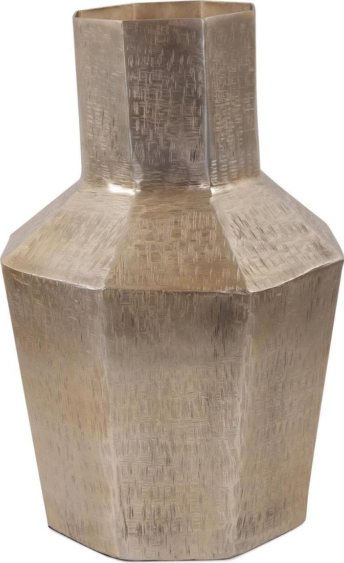 Howard Elliott Gold Champagne Etched Aluminum Bottle Vase 21.25H: Howard Elliott Gold Champagne Etched Aluminum Bottle Vase 21.25H Elevate your home decor with this sophisticated gold and champagne bottle vase. Crafted from durable aluminum, this vase features a stu