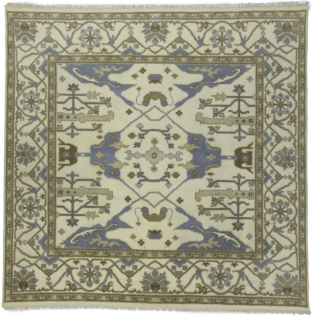 8X8 ft Handmade Oushak Oriental Floral Rug Wool Area Carpet: 8X8 ft Handmade Oushak Oriental Floral Rug Wool Area Carpet Enhance your living space with this exquisite 8X8 ft Handmade Traditional Oushak Oriental Rug, featuring a captivating floral pattern in mut