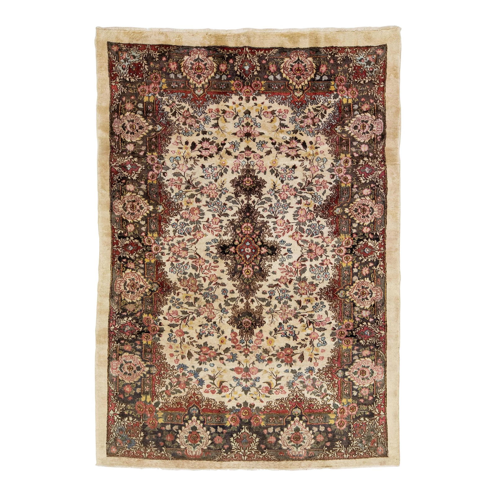 Vintage Persian Mahal Floral Wool Rug 6'3" x 9'1" Beige: Vintage Persian Mahal Floral Wool Rug 6'3" x 9'1" Beige Enhance your space with this exquisite Vintage Persian Mahal rug, hand-knotted from high-quality wool. Featuring a stunning allover floral patte