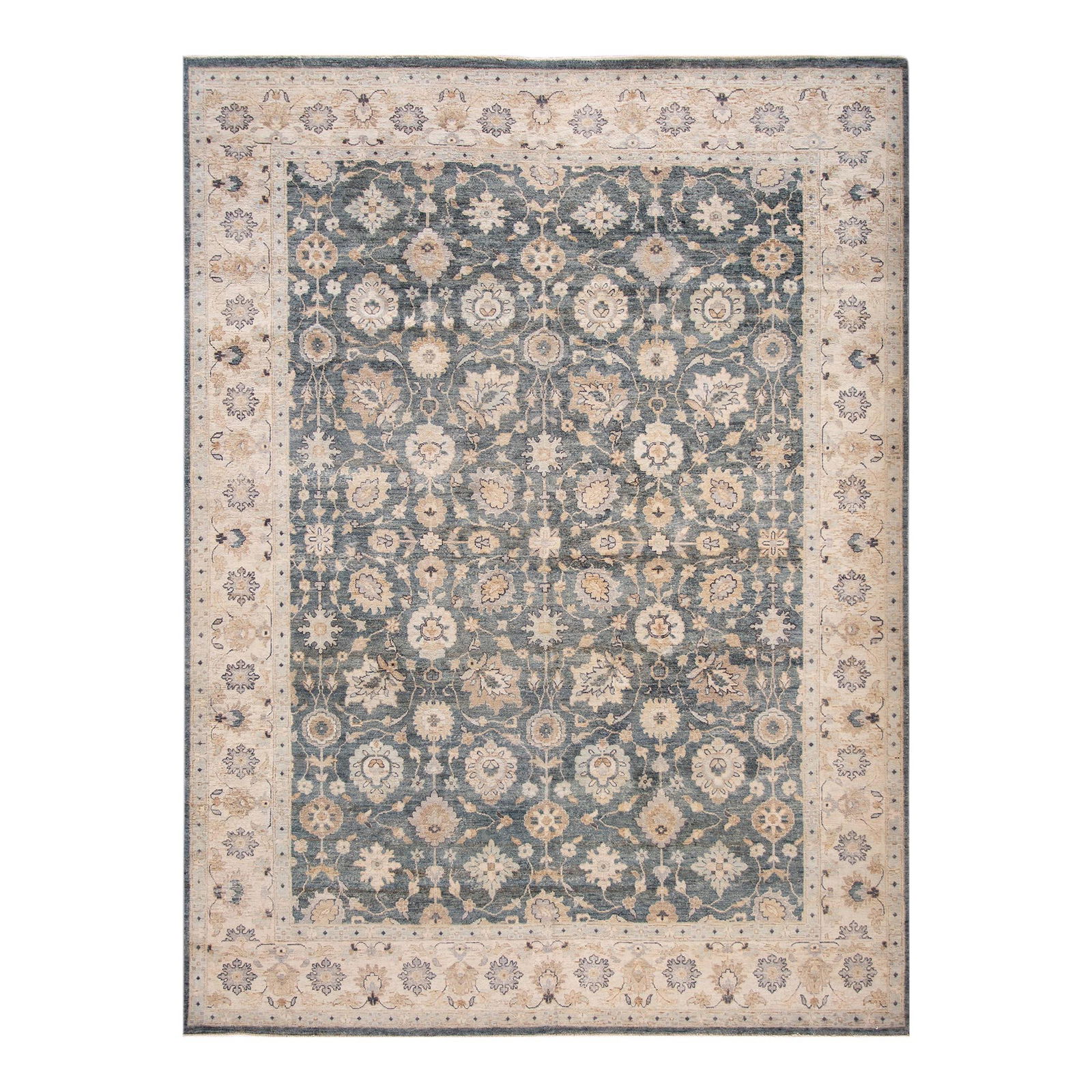 Handmade Floral Modern Indian Wool Rug Gray 9'1 x 12'2: Handmade Floral Modern Indian Wool Rug Gray 9'1 x 12'2 Enhance your living space with this exquisite Floral Modern Indian Wool Rug, expertly hand-knotted from high-quality wool. Featuring a striking d