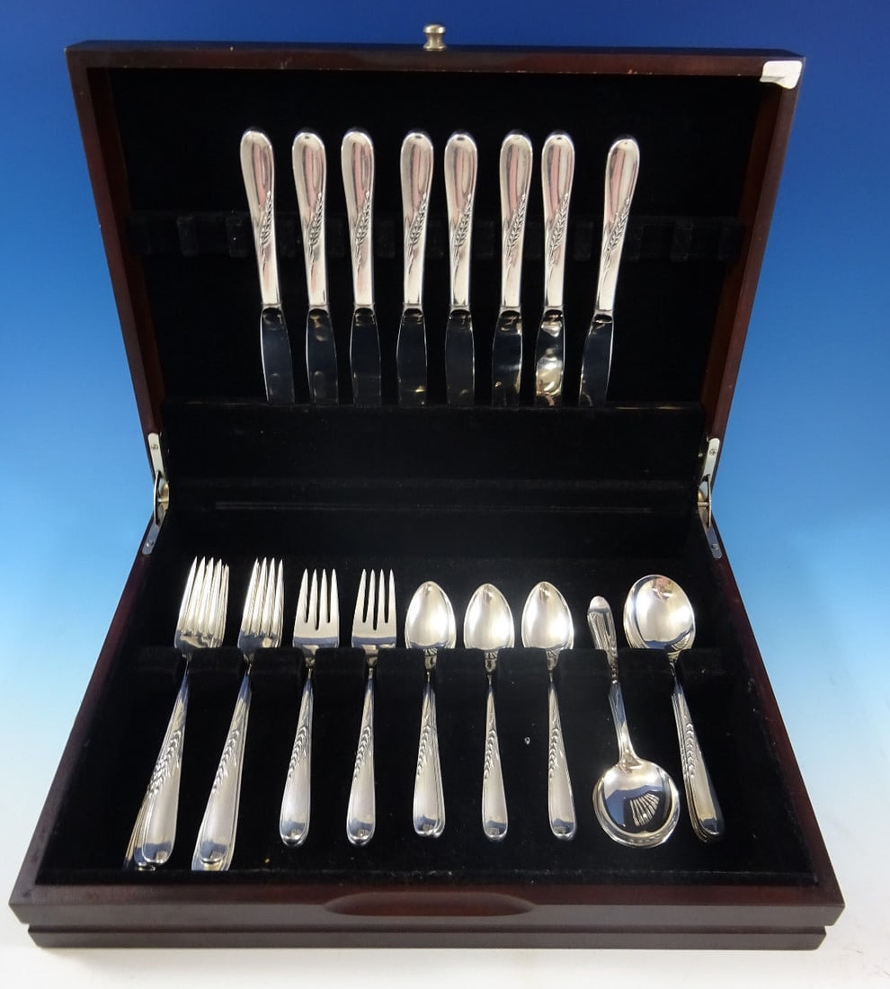 Reed & Barton Silver Wheat Sterling Silver Flatware Set 40 Pieces Service for 8: Reed & Barton Silver Wheat Sterling Silver Flatware Set 40 Pieces Service for 8 Enhance your dining experience with this exquisite Silver Wheat Sterling Silver Flatware Set by Reed & Barton. This post