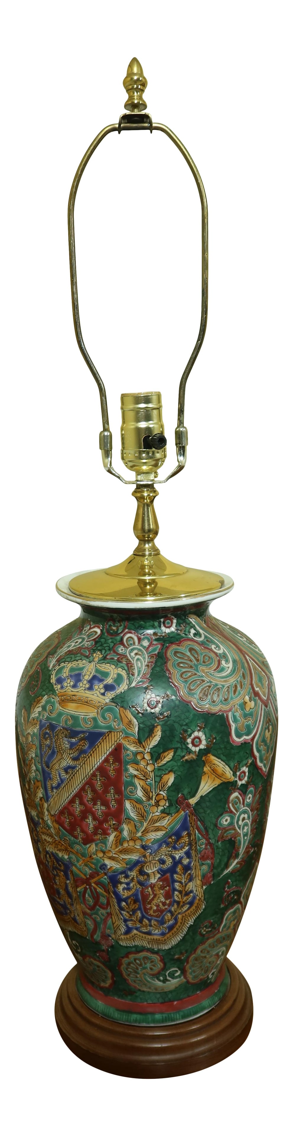 Elegant Porcelain Urn Lamp with Coat of Arms Motif 30" Tall (1 of 7)