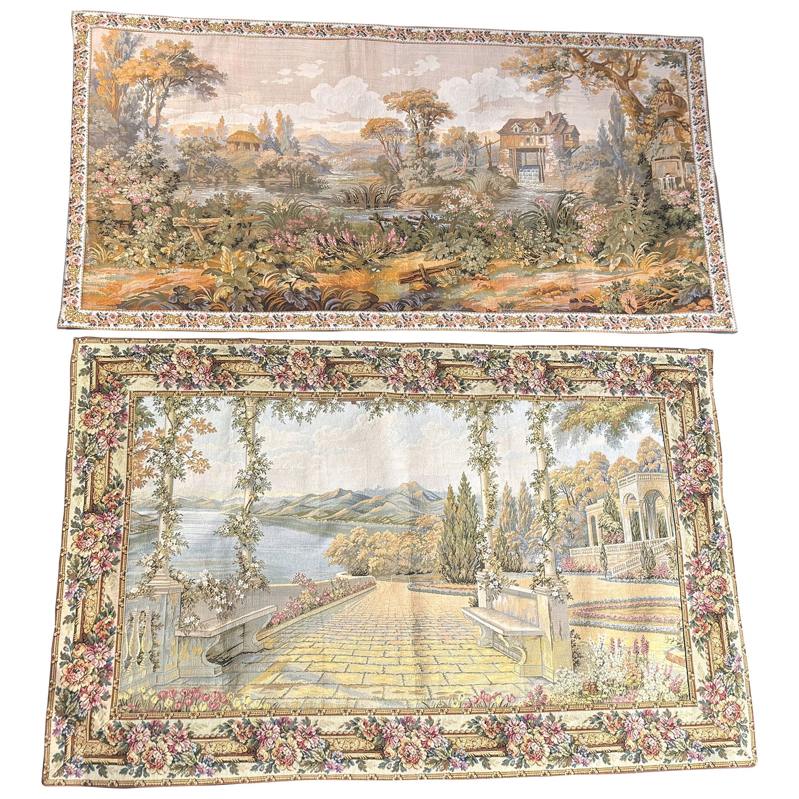 Set of 2 Late 20th Century French Gobelins-Style Tapestry Panels: Set of 2 Late 20th Century French Gobelins-Style Tapestry Panels Enhance your living space with this exquisite pair of late 20th-century French Gobelins-style verdure tapestry panels. Each panel is ex