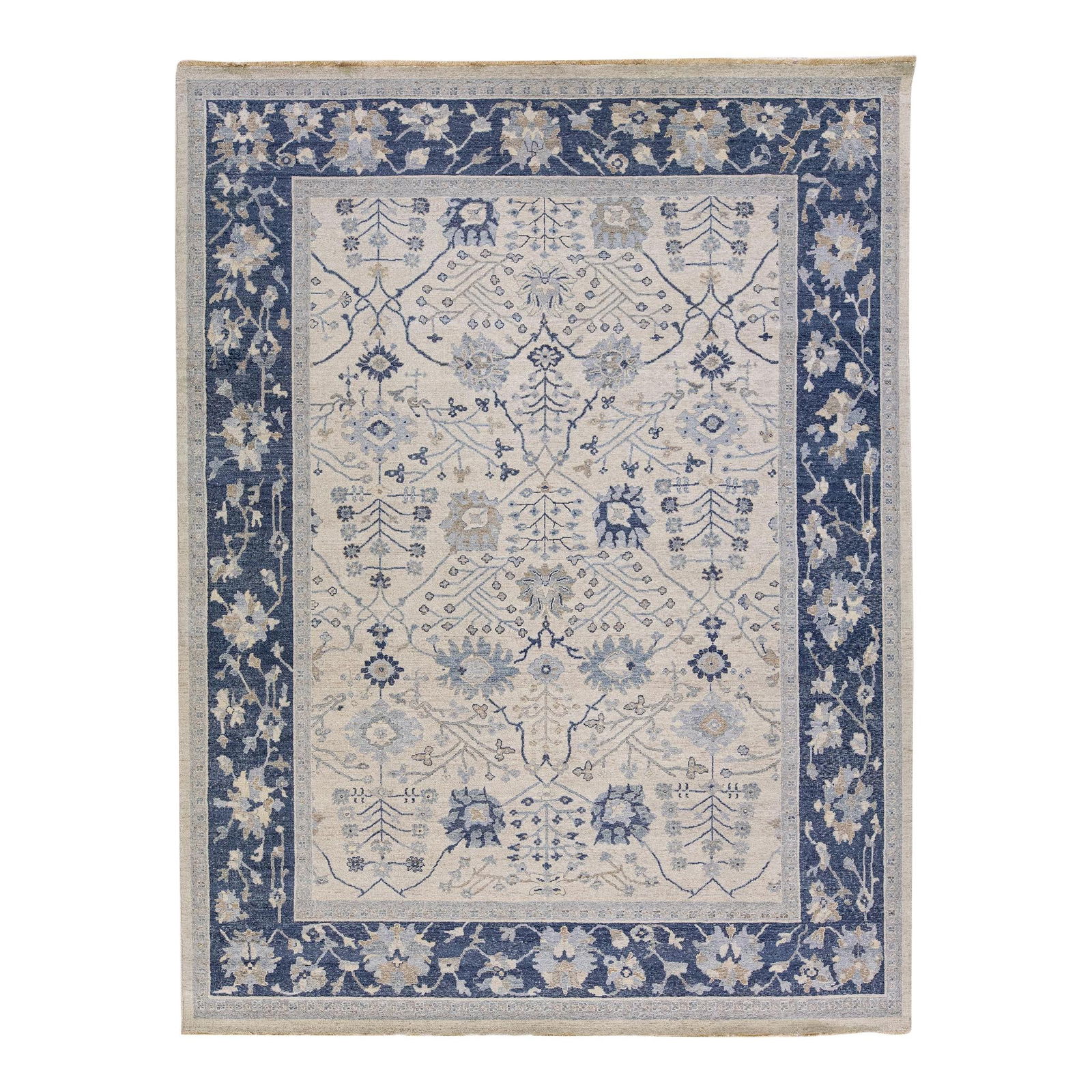 Beige Floral Pattern Wool Rug Artisan Collection 9'2 x 12'1: Beige Floral Pattern Wool Rug Artisan Collection 9'2 x 12'1 Discover the elegance of the Artisan Collection with this Handmade Floral Pattern Wool Rug. This exquisite rug showcases a striking antique