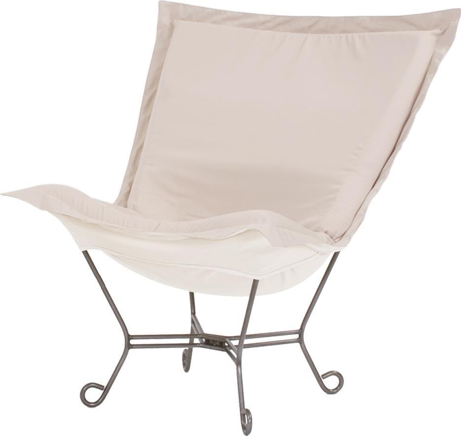Howard Elliott Sunbrella Scroll Puff Chair Seascape Sand: Howard Elliott Sunbrella Scroll Puff Chair Seascape Sand Introducing the Sunbrella Patio Chair in Seascape Sand, a perfect blend of style and durability for your outdoor living space. This transitiona