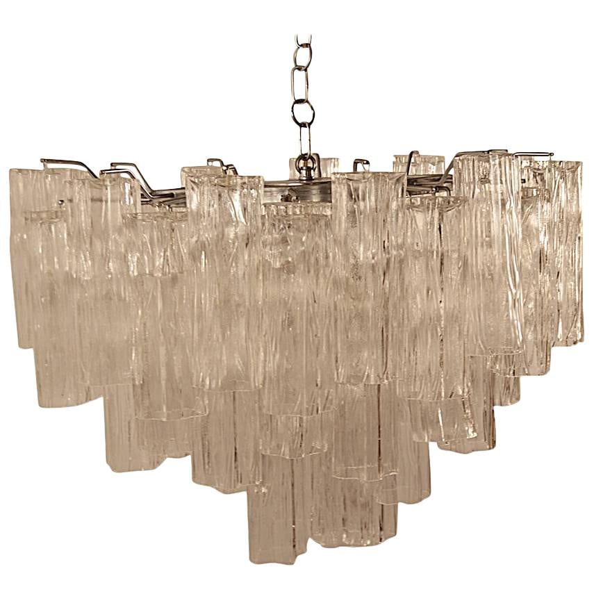 Venini Tronchi Oval Chandelier with 8 Glass Shades: Venini Tronchi Oval Chandelier with 8 Glass Shades Illuminate your space with this stunning Venini Tronchi Oval Hanging Chandelier. Featuring eight tubular "Tronchi" glass shades that elegantly hang f