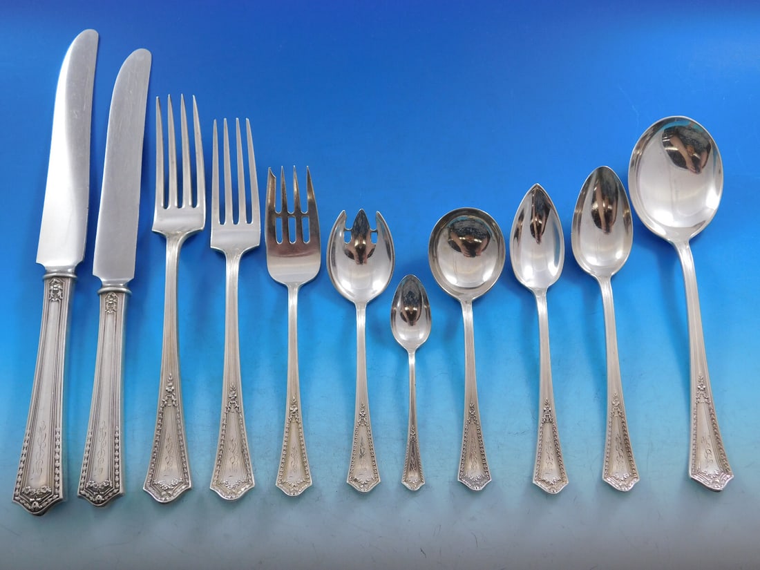 Chesterfield Sterling Silver Flatware Set by International Silver 136 Pieces for 12: Chesterfield Sterling Silver Flatware Set by International Silver 136 Pieces for 12 Enhance your dining experience with this exquisite Chesterfield Sterling Silver Flatware Set by International Silver